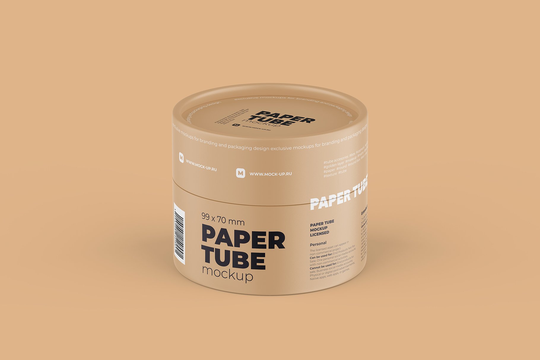 封闭式产品包装纸管设计PSD样机模板 Closed Paper Tube Mockup 99x70mm_img_2