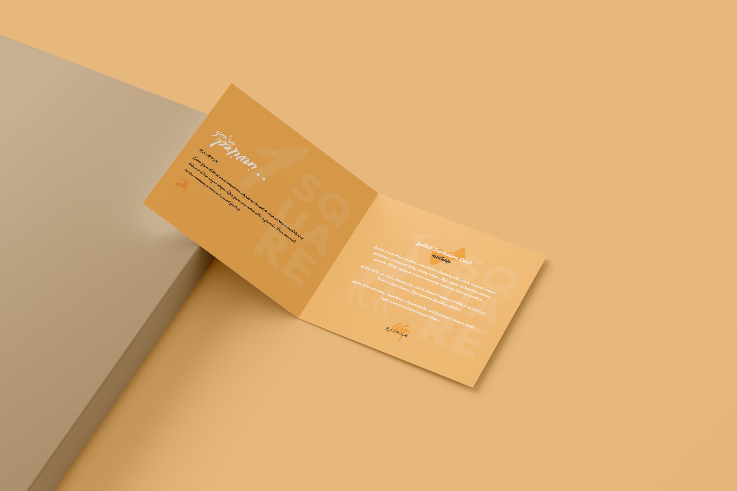 23个时尚方形邀请卡卡片信封设计PS智能贴图样机模板 Square Folded Invitation Card Mockup_img_2