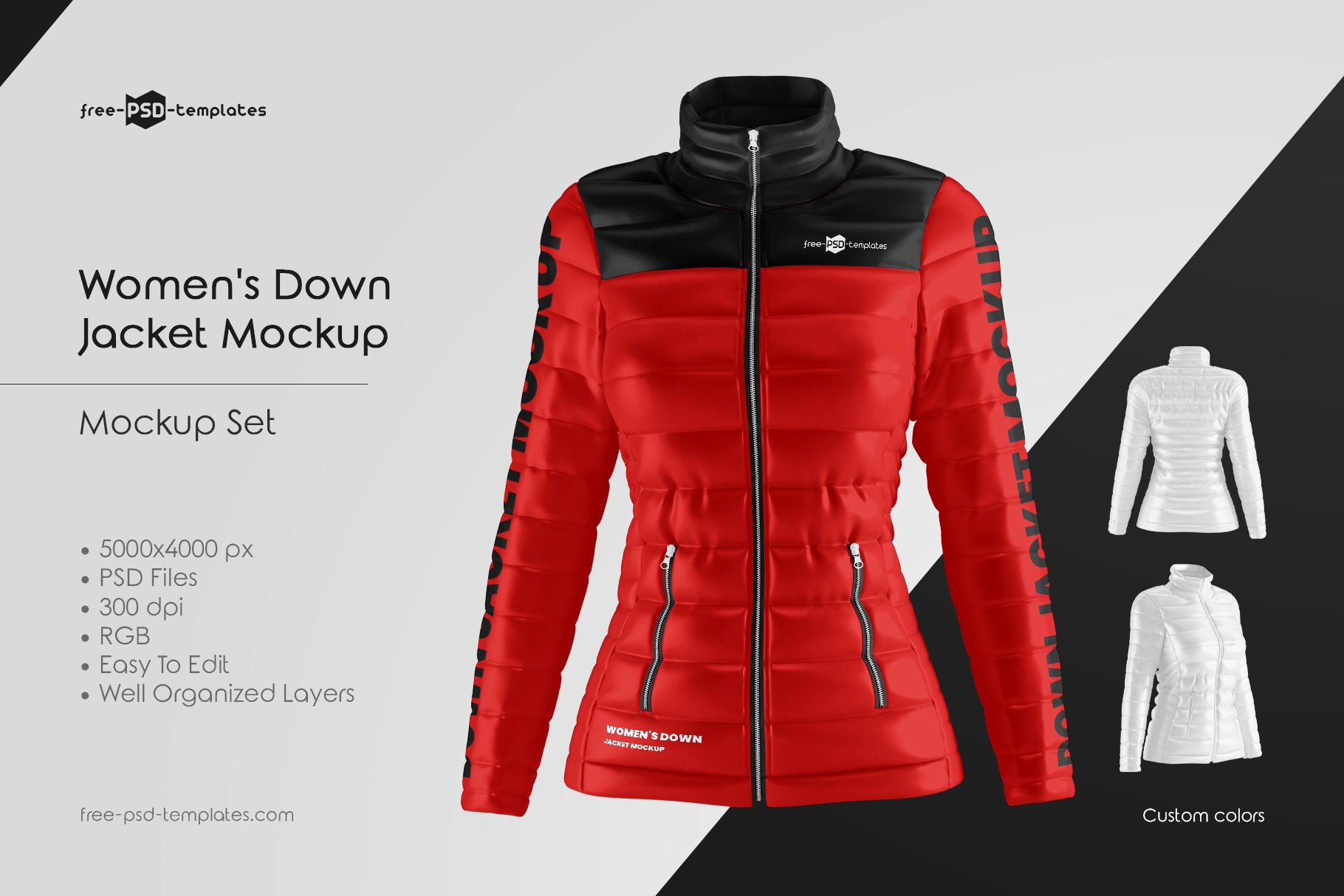 时尚女士羽绒服印花图案设计PSD样机模板 Womens Down Jacket Mockup Set_img_2