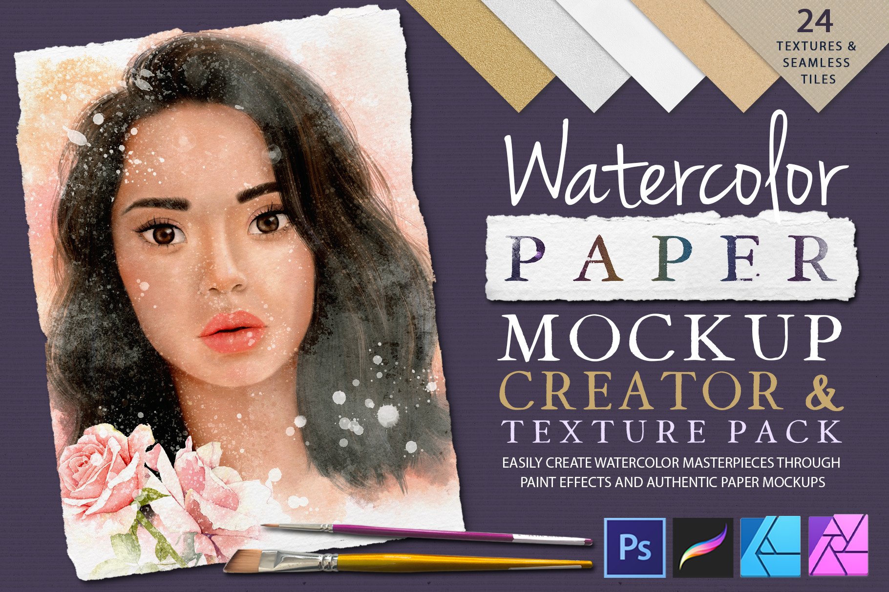 160款时尚水彩纸纹理艺术品展示样机笔刷PS素材合集 Watercolor Paper Mockup Texture Pack_img_2