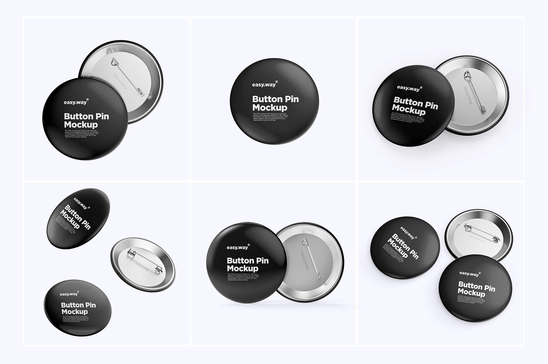 6个别针纽扣胸牌设计贴图PSD样机合集 Button Pins PSD Mockups Set_img_2