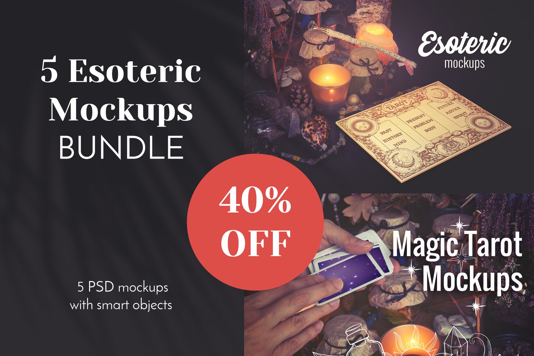 神秘塔罗牌纸牌扑克设计展示样机模板 Mystic Esoteric Tarot Mockups BUNDLE_img_2