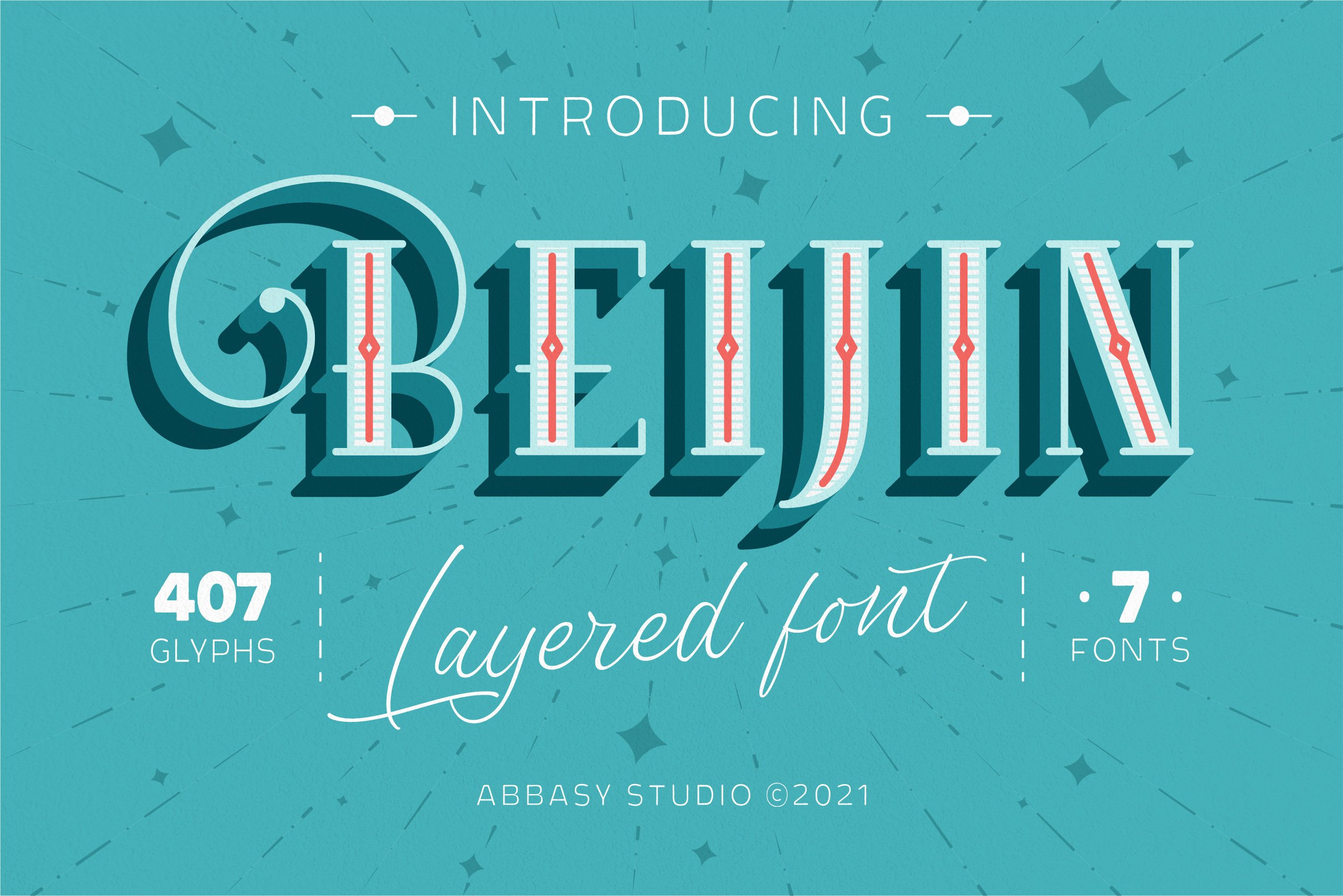 时尚优雅海报标题徽标Logo设计无衬线英文字体素材 Beijin Layered Font_img_2