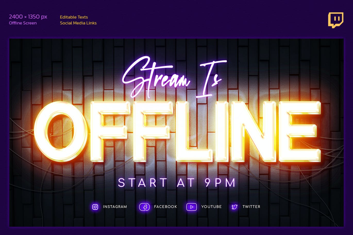 9套潮流霓虹灯游戏直播视频界面边框标题设计PSD模板合集 Twitch Neon Gaming Kit Bundle_img_2