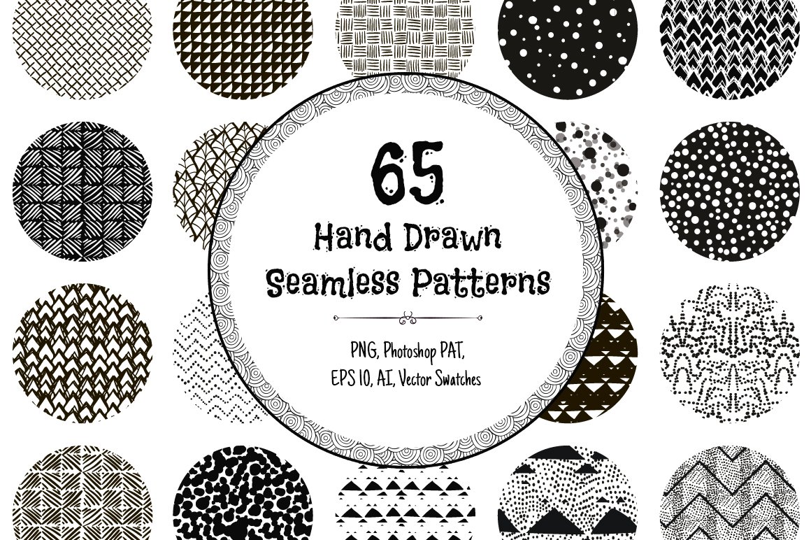 65款抽象黑色几何涂鸦图案纹理背景矢量设计素材 65 Monochrome Patterns_img_2