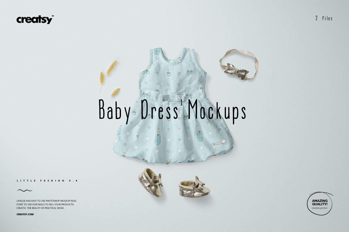 婴儿礼服印花图案设计PS贴图样机合集 Baby Dress Mockup Set_img_2