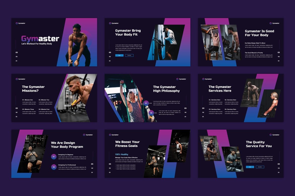 运动健身主题幻灯片PPT设计模板 Gymaster - Fitness Sport PowerPoint Template_img_2