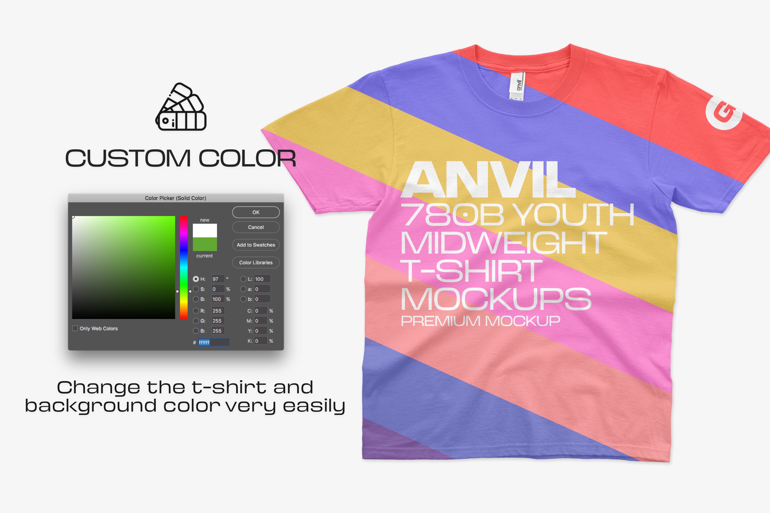 10款逼真半袖T恤印花图案设计PS智能贴图样机模板 Anvil 780B Youth T-Shirt Mockups_img_2