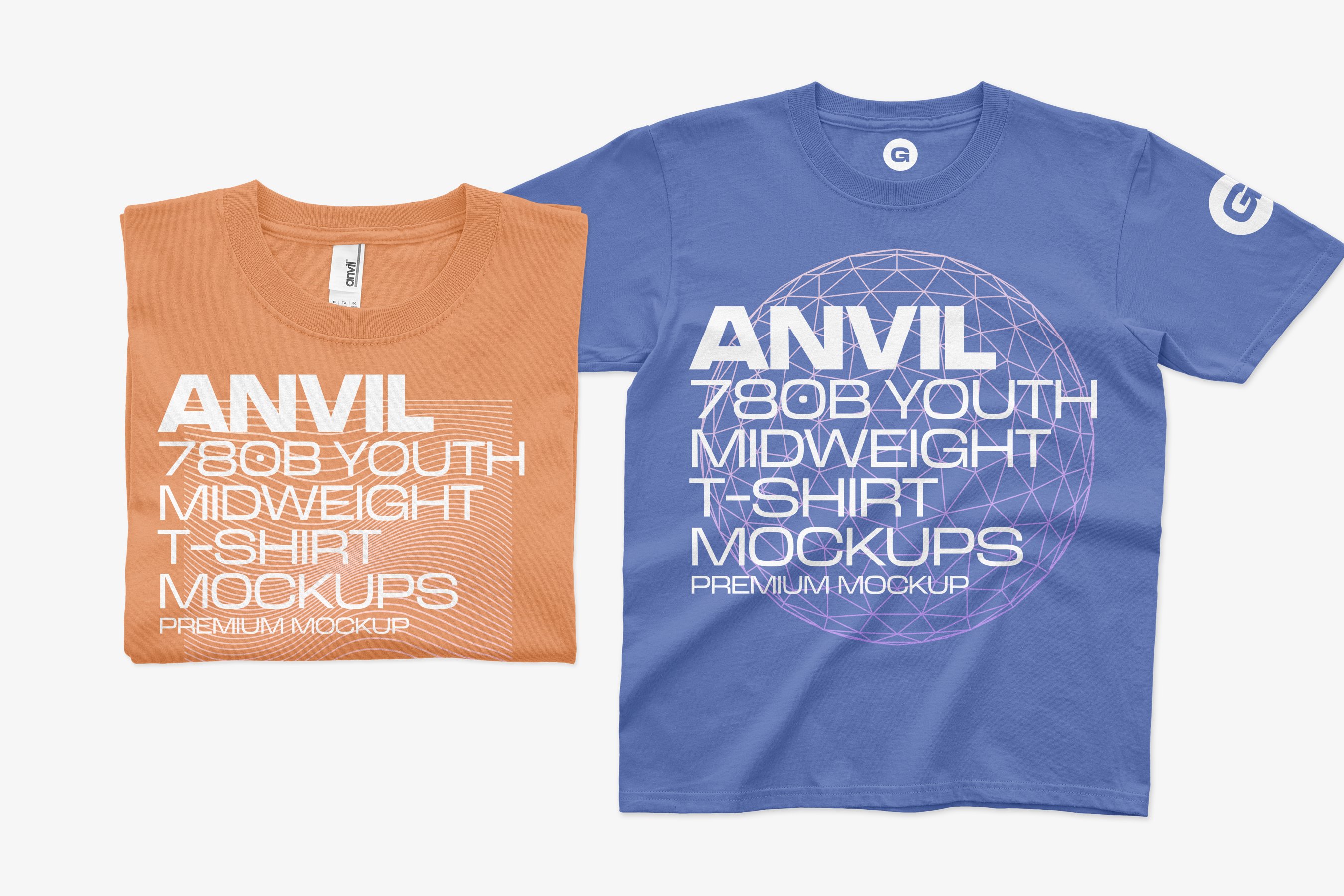 10款逼真半袖T恤印花图案设计PS智能贴图样机模板 Anvil 780B Youth T-Shirt Mockups_img_2