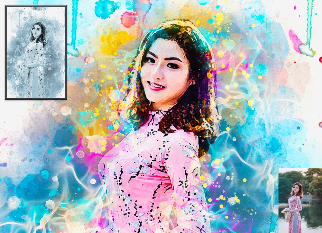 炫彩水彩画混合效果照片处理特效PS动作模板 Watercolor Painting Photoshop Action_img_2