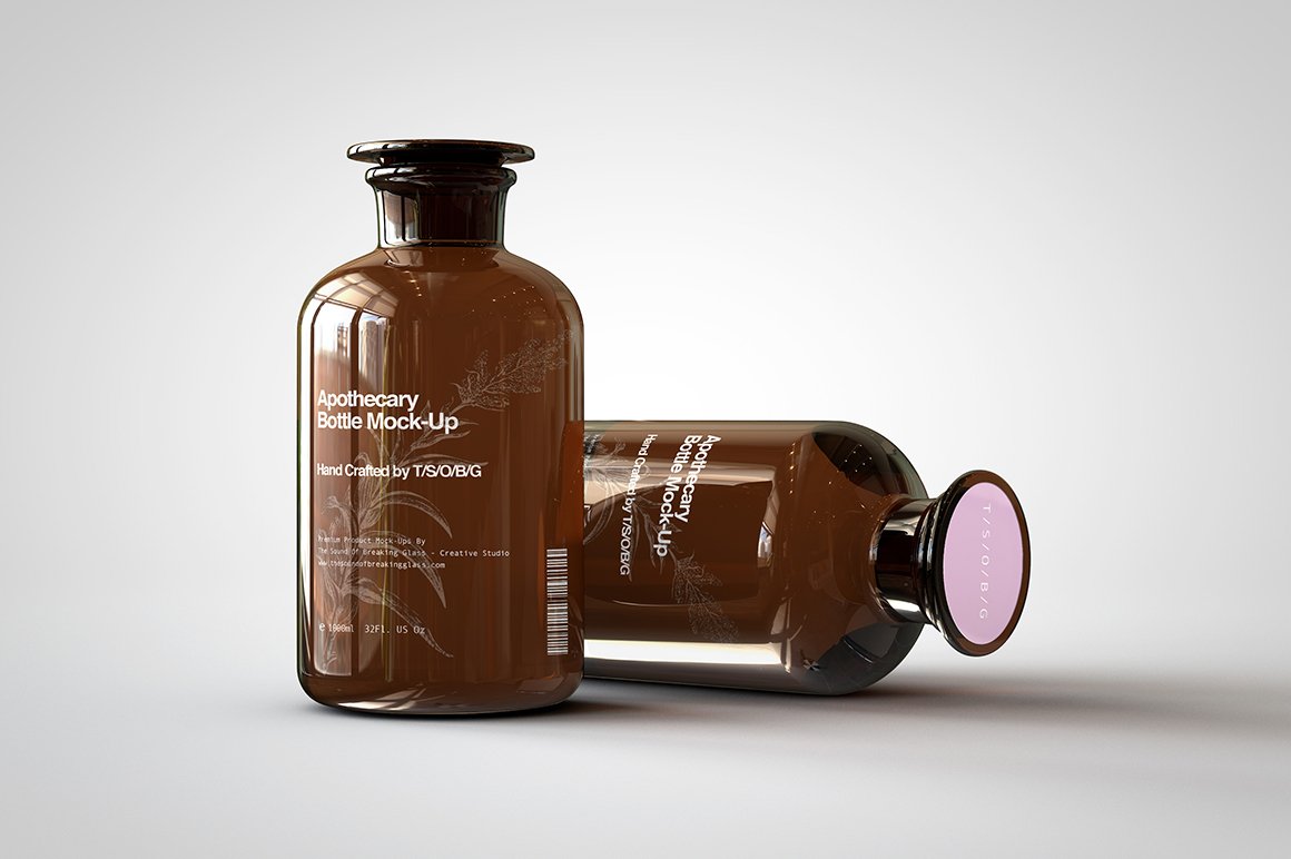 医疗药剂琥珀玻璃瓶设计样机模板素材 Apothecary Bottle Mock-Up_img_2