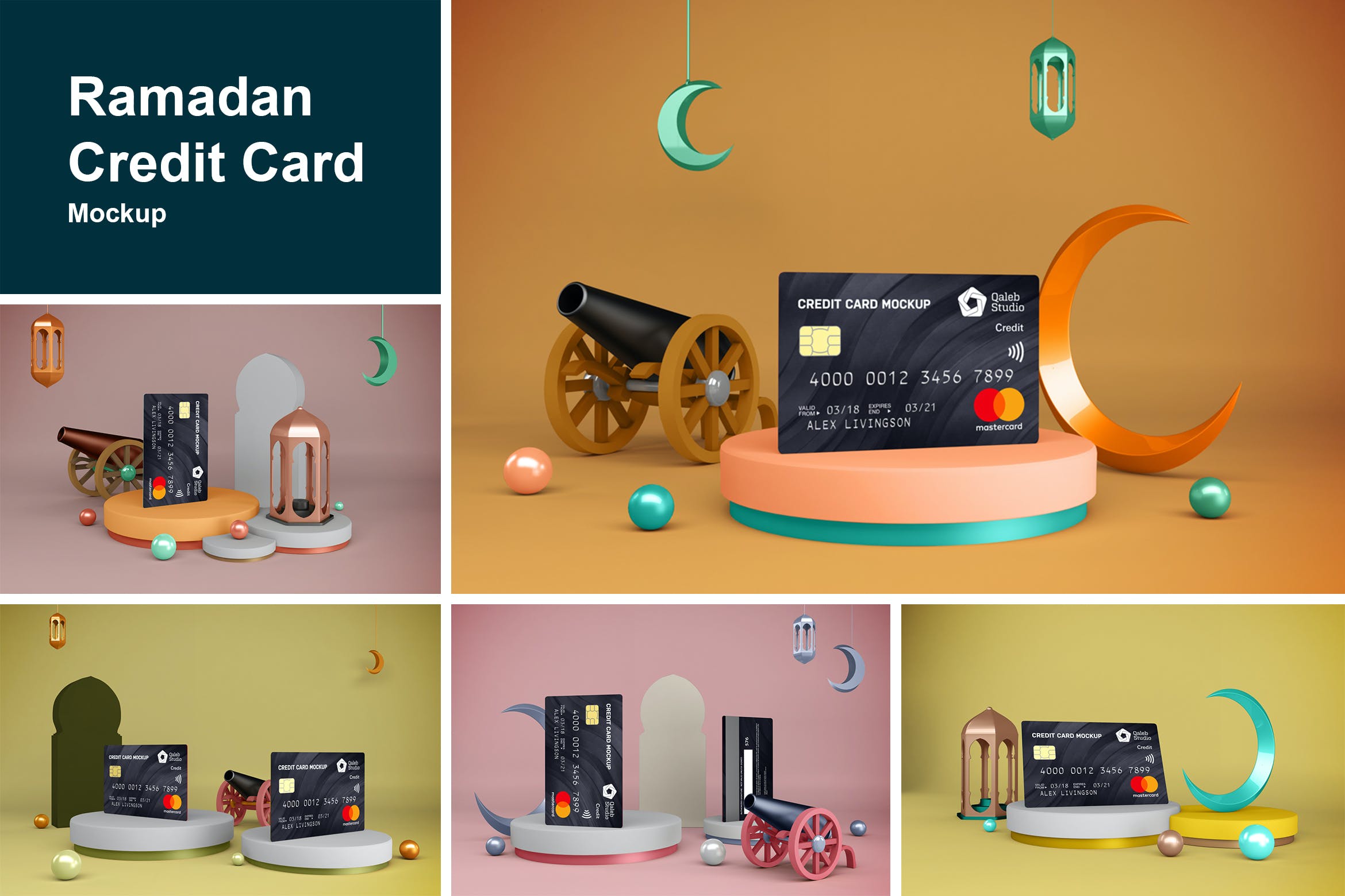 逼真阿拉伯斋月风银行信用卡卡片设计PS贴图样机模板 Ramadan Credit Card_img_2