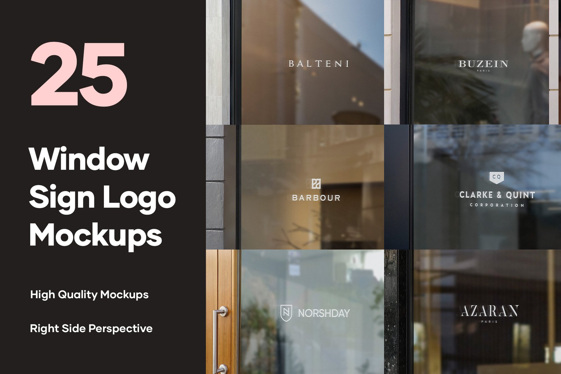 25款街头门店玻璃窗户徽标标牌Logo设计展示样机模板合集 25 Window Signs Logo Mockups - V2_img_2