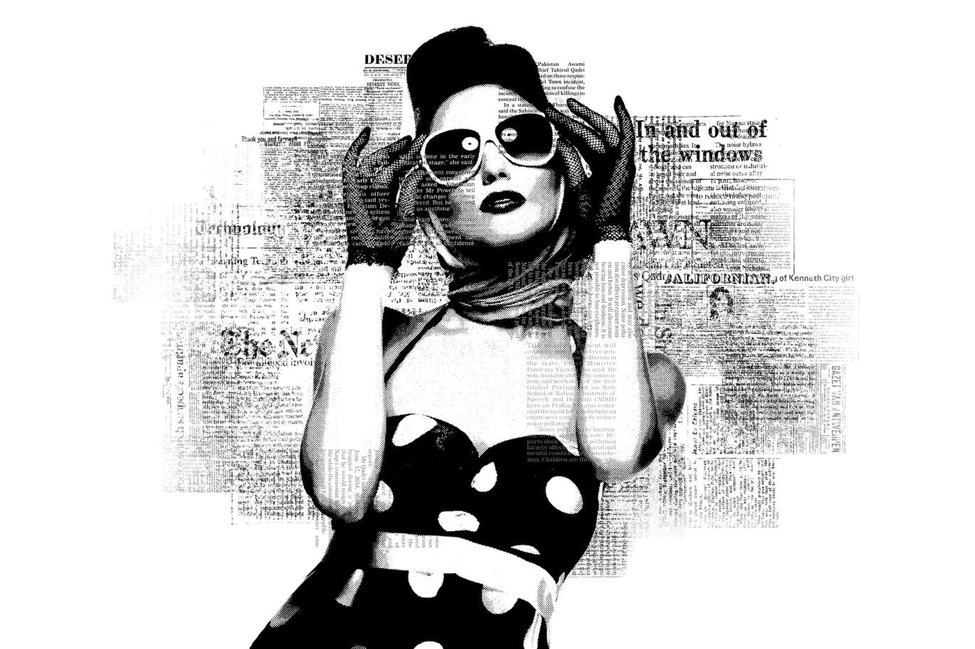 逼真报纸媒体照片混合艺术效果图片处理滤镜PS样式模板 Newspaper Mixed Media Photo Effect_img_2