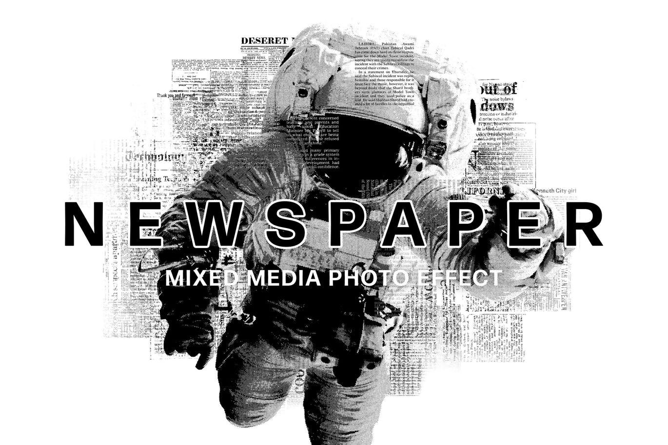 逼真报纸媒体照片混合艺术效果图片处理滤镜PS样式模板 Newspaper Mixed Media Photo Effect_img_2