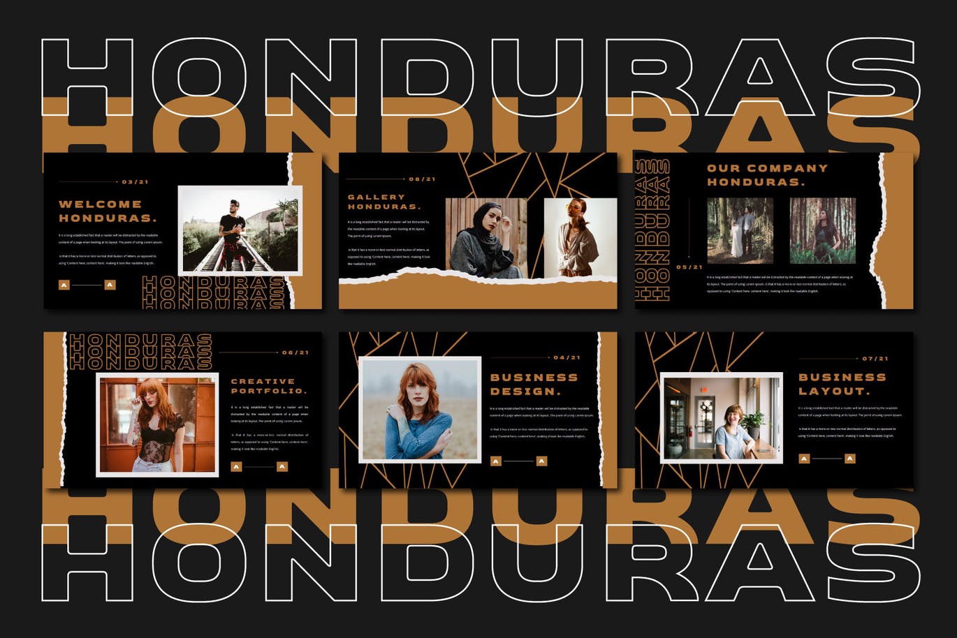 潮流撕纸效果品牌营销设计提案简报演示文稿模板素材 HONDURAS Bundle Presentation Template_img_2