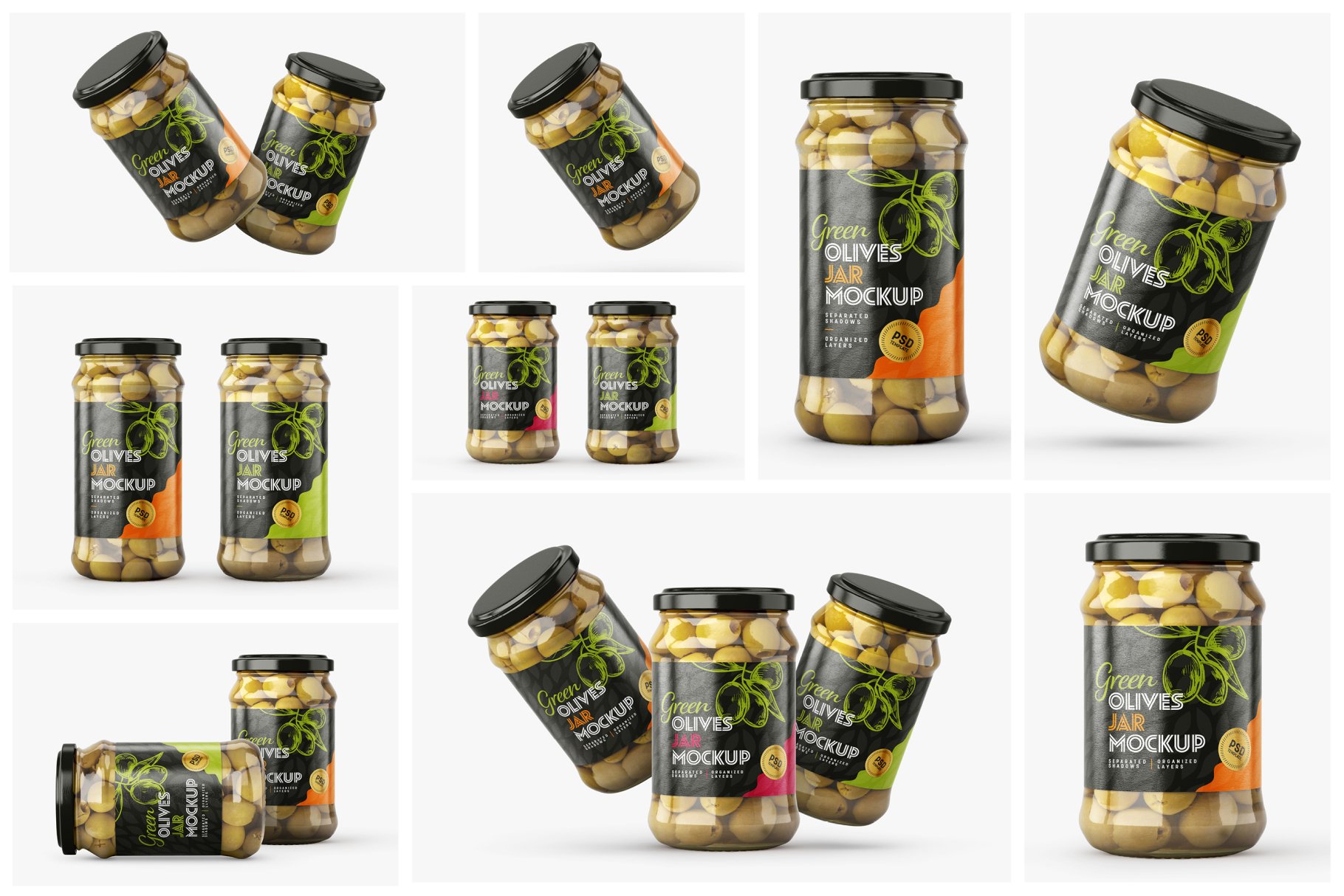 9款新潮华丽食品果酱罐头玻璃罐标签设计样机合集 Olives Jar Mockup Set_img_2