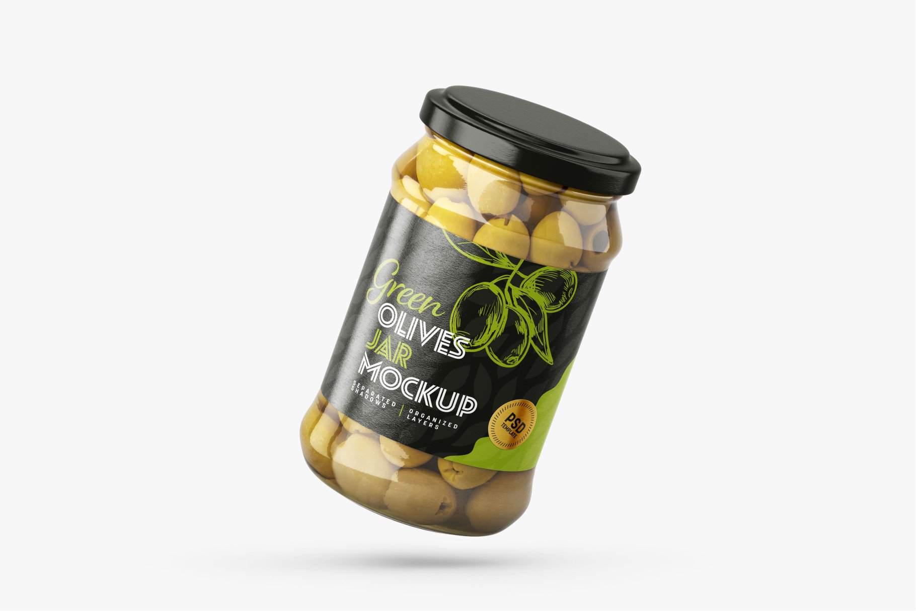 9款新潮华丽食品果酱罐头玻璃罐标签设计样机合集 Olives Jar Mockup Set_img_2