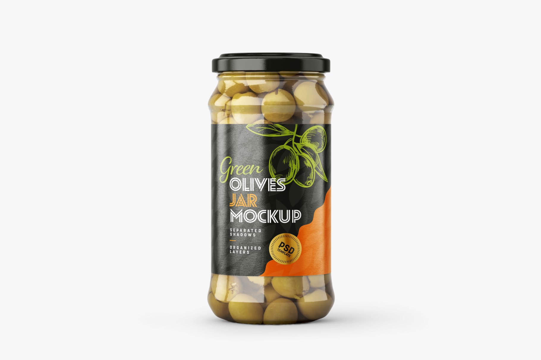 9款新潮华丽食品果酱罐头玻璃罐标签设计样机合集 Olives Jar Mockup Set_img_2