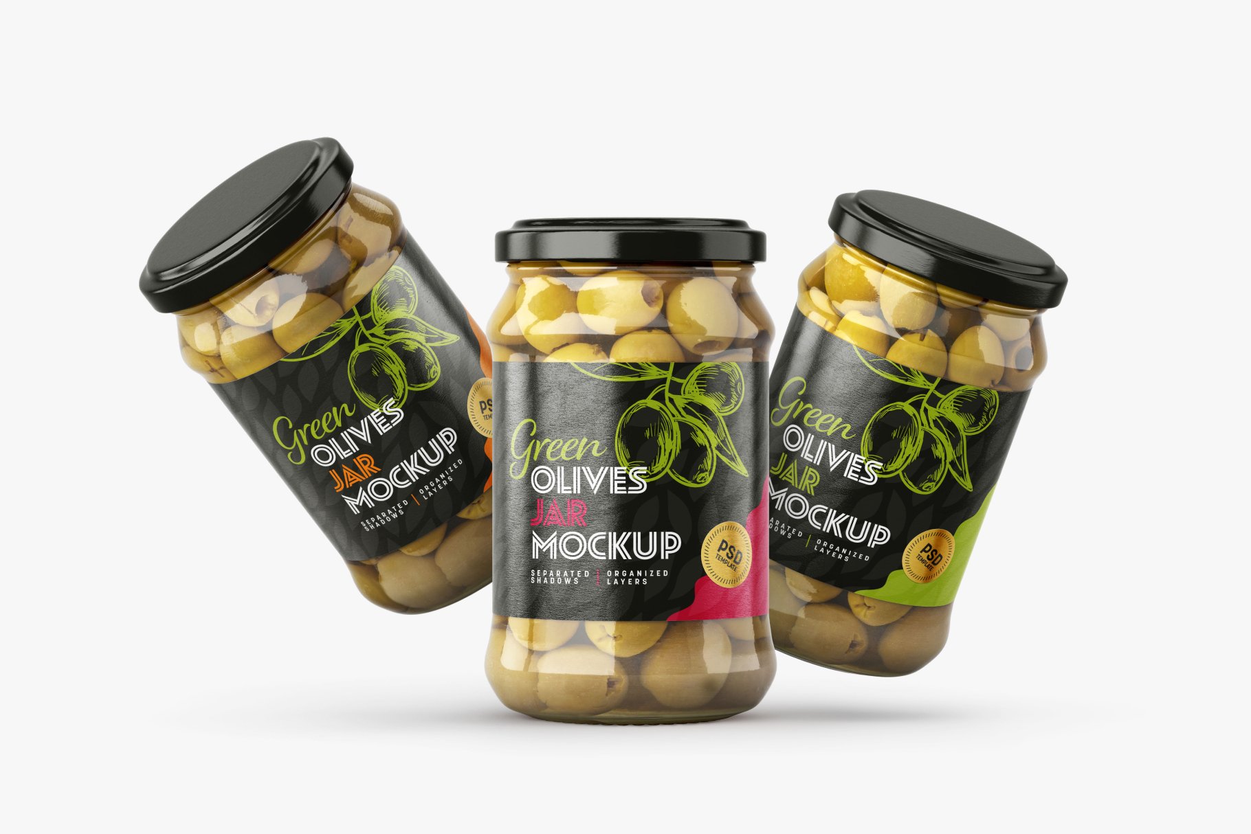 9款新潮华丽食品果酱罐头玻璃罐标签设计样机合集 Olives Jar Mockup Set_img_2