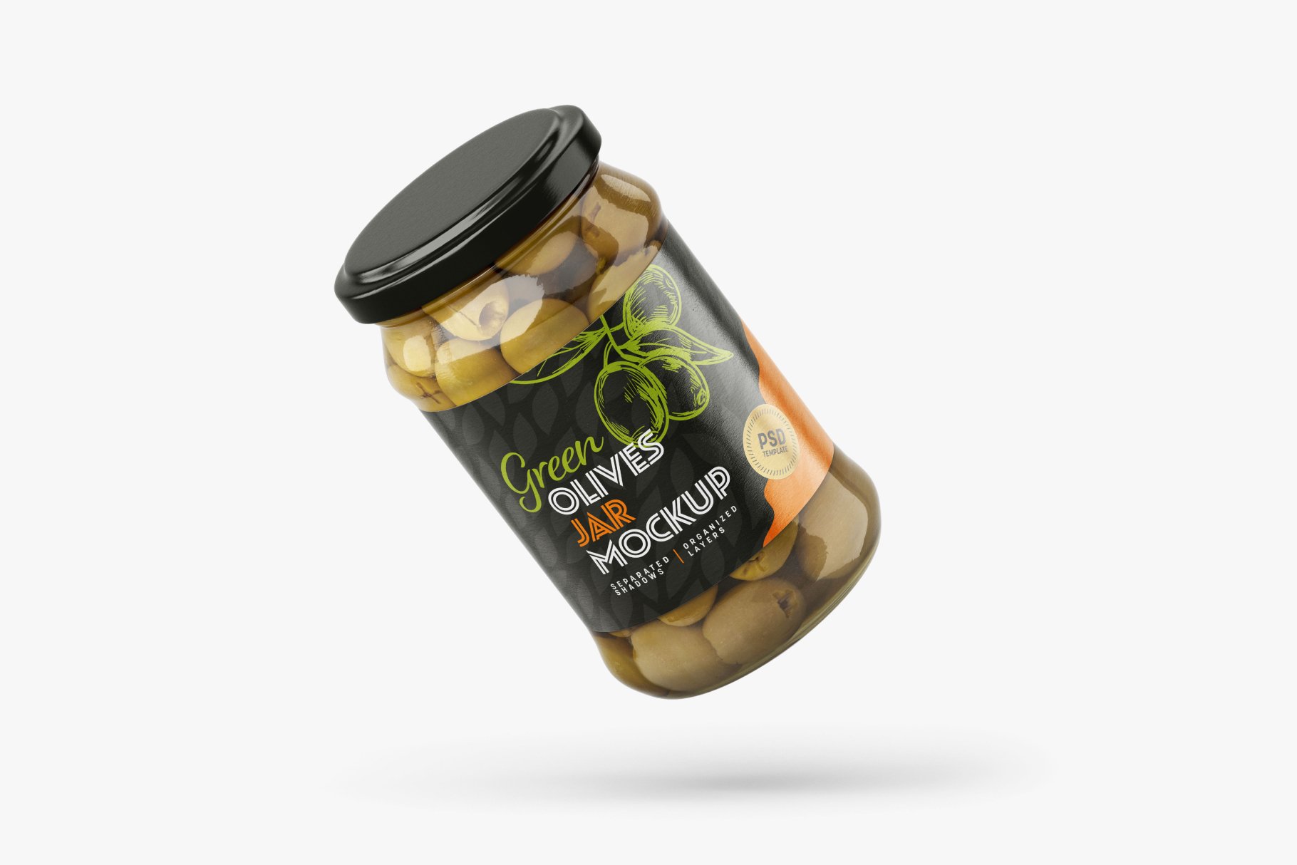 9款新潮华丽食品果酱罐头玻璃罐标签设计样机合集 Olives Jar Mockup Set_img_2