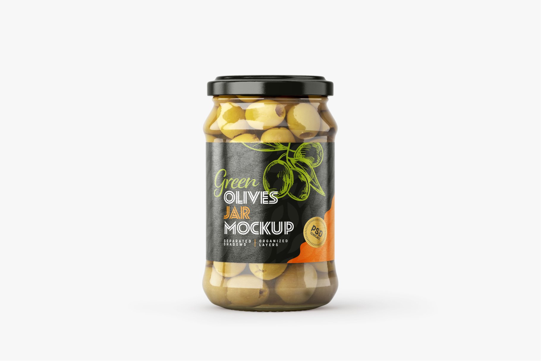 9款新潮华丽食品果酱罐头玻璃罐标签设计样机合集 Olives Jar Mockup Set_img_2