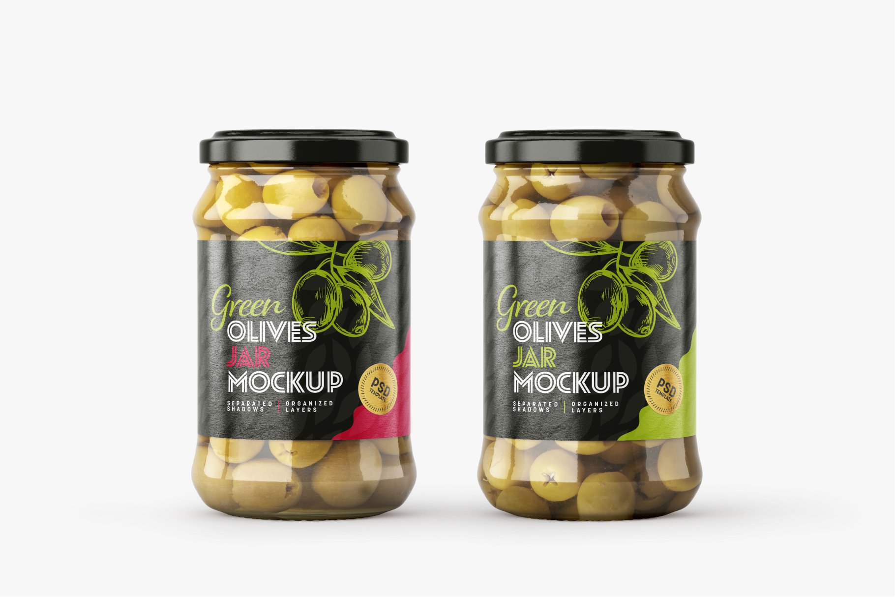 9款新潮华丽食品果酱罐头玻璃罐标签设计样机合集 Olives Jar Mockup Set_img_2