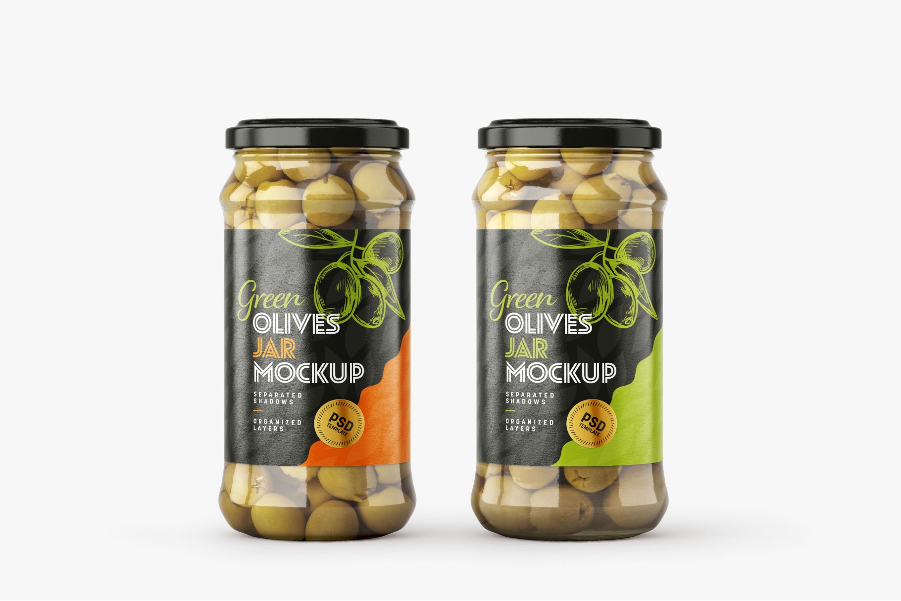 9款新潮华丽食品果酱罐头玻璃罐标签设计样机合集 Olives Jar Mockup Set_img_2