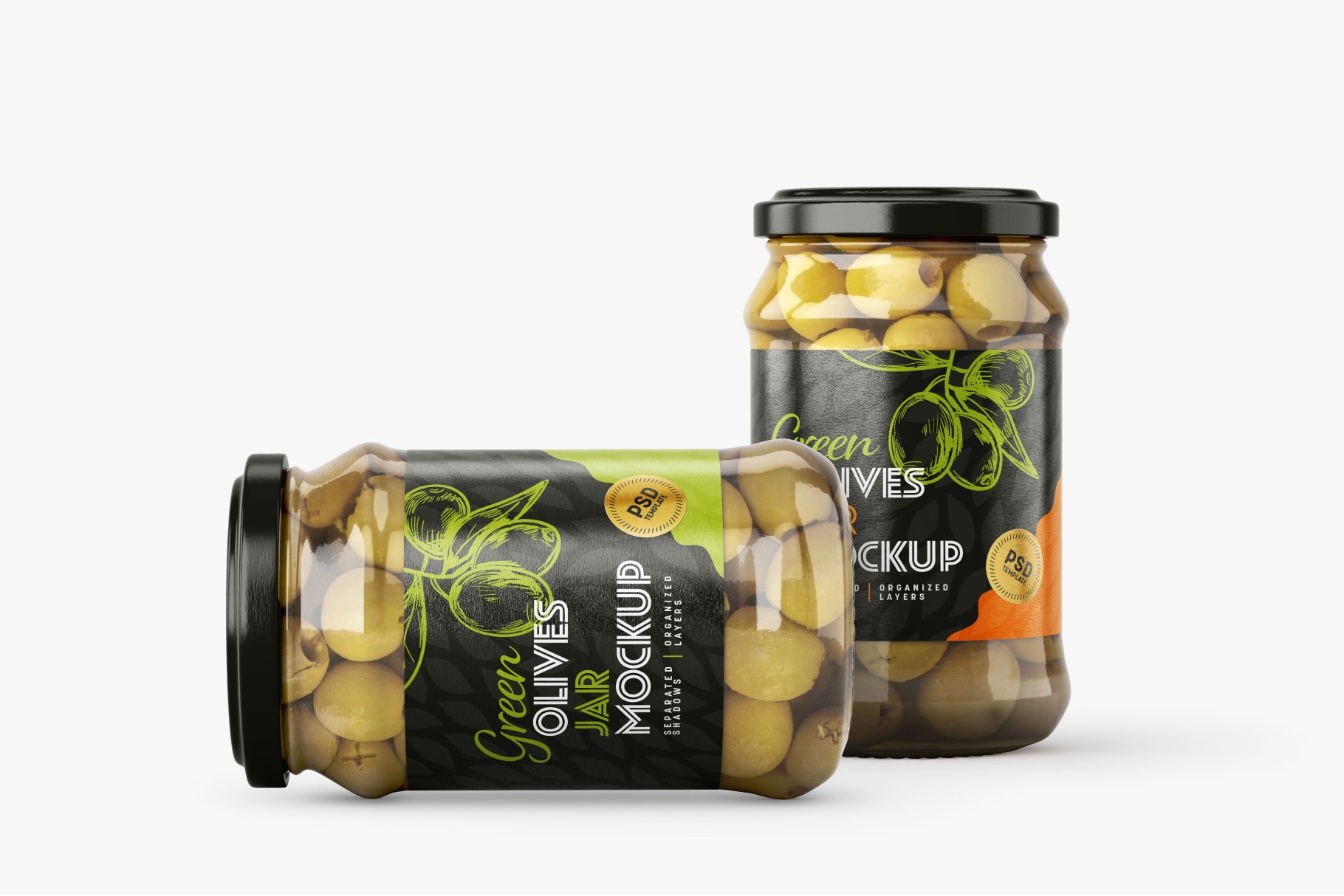 9款新潮华丽食品果酱罐头玻璃罐标签设计样机合集 Olives Jar Mockup Set_img_2