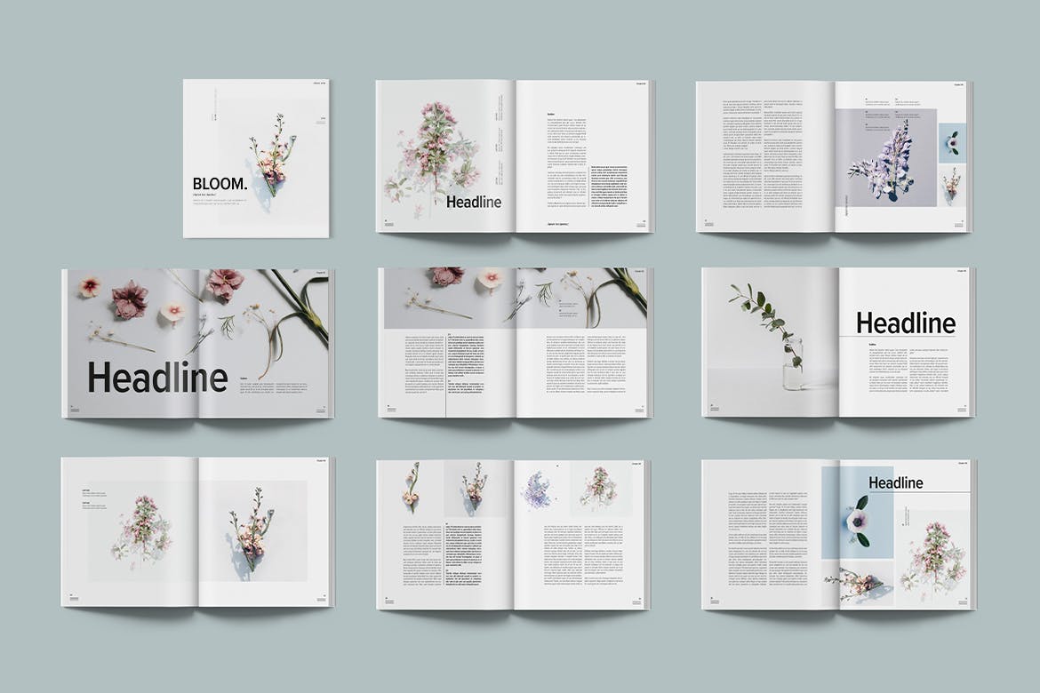 简约优雅画册杂志设计INDD模板素材 Magazine Template Bloom_img_2