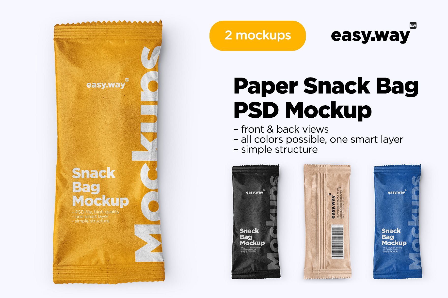 时尚食品糖果牛皮纸包装袋设计PSD样机 Kraft Paper Snack Bag PSD Mockup_img_2