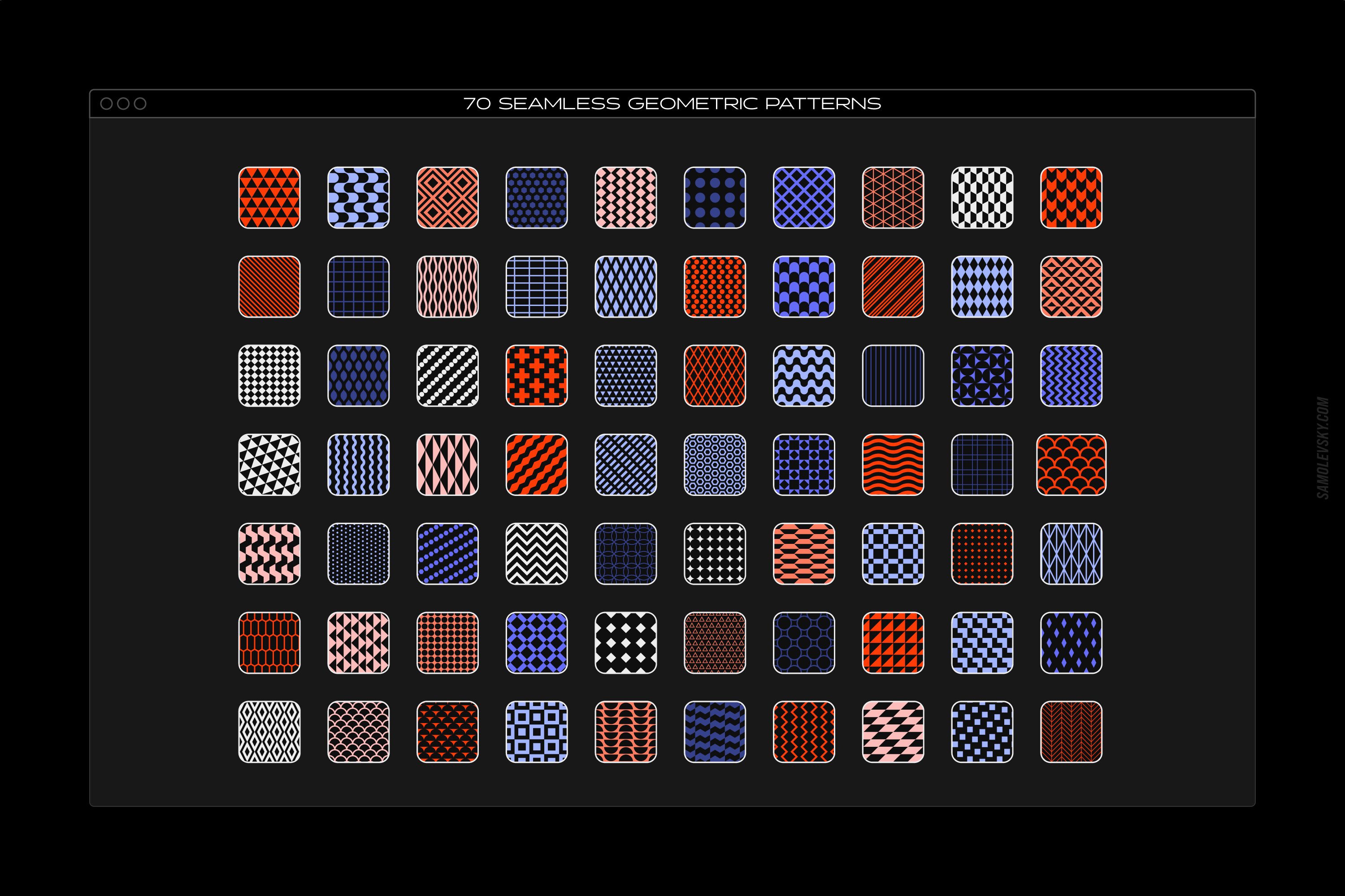 70款炫彩活力几何图形无缝隙图案底纹海报设计背景图片素材 Vibrant Geometric Seamless Patterns_img_2