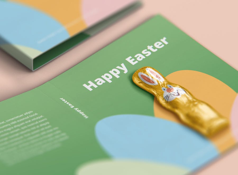 时尚带巧克力文件夹卡片设计样机素材 Easter Folder Card Mockup_img_2