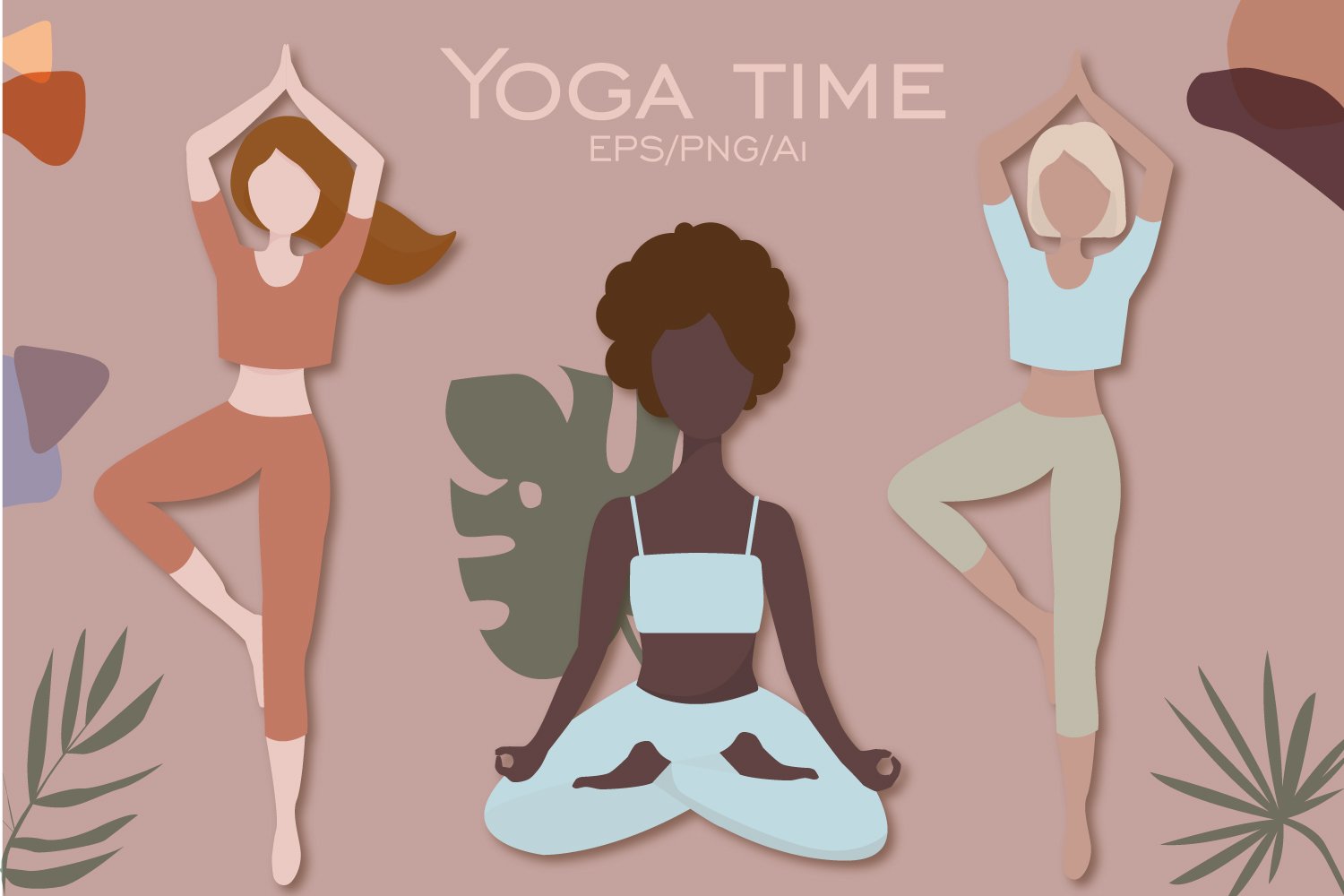 瑜伽元素女孩树叶花瓶抽象图形手绘插画设计素材 Woman Abstract Clipart Yoga Clipart PNG_img_2