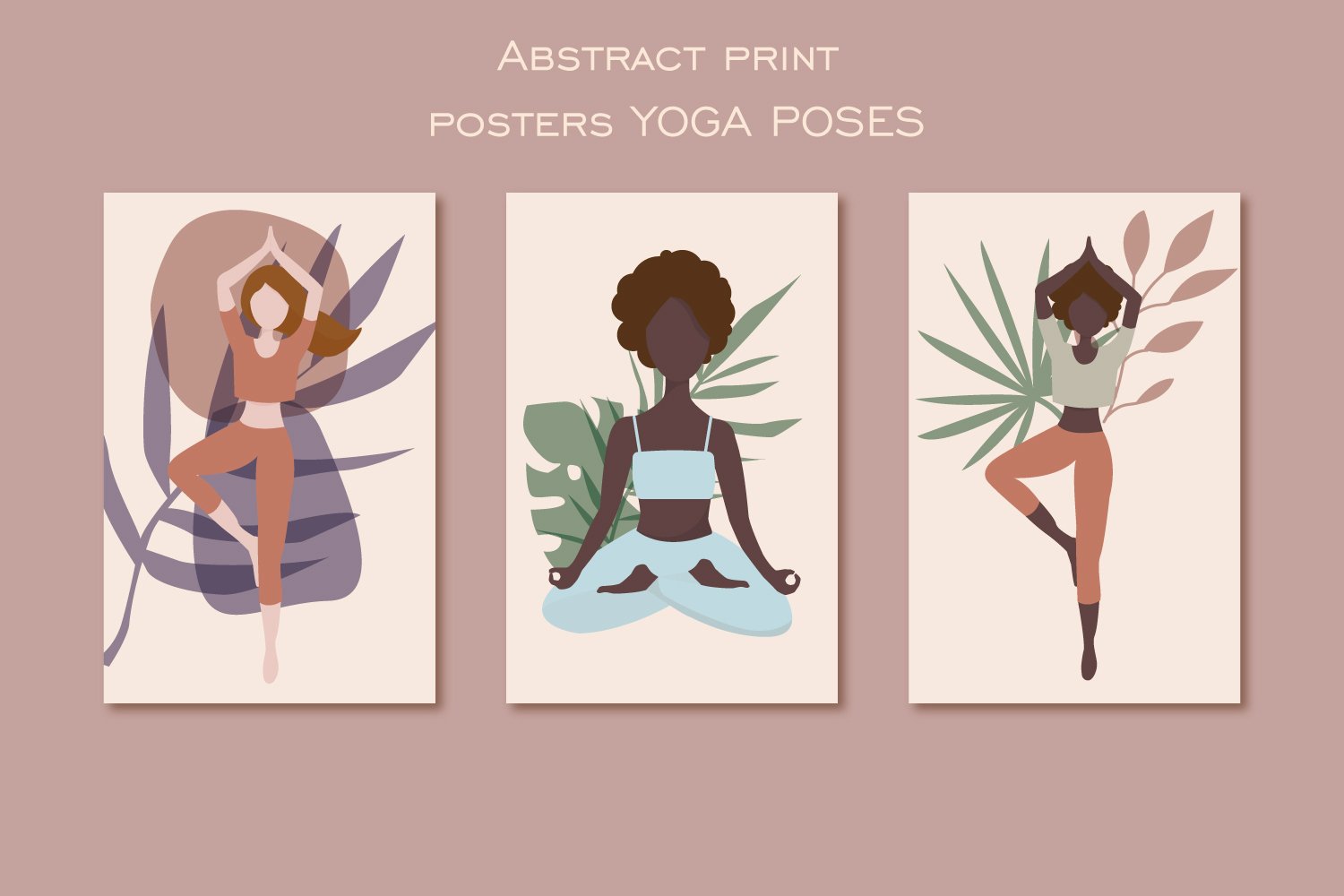 瑜伽元素女孩树叶花瓶抽象图形手绘插画设计素材 Woman Abstract Clipart Yoga Clipart PNG_img_2