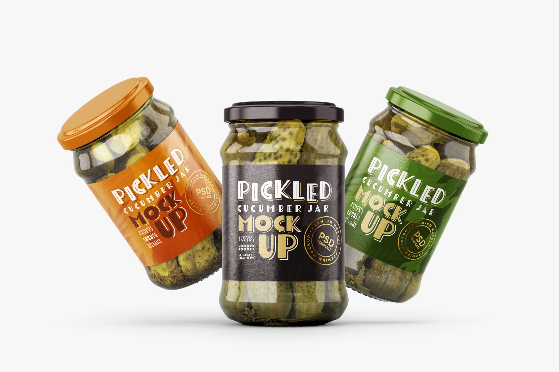 7款新潮黄瓜咸菜果酱玻璃瓶标签设计展示样机合集 Pickled Cucumber Jar Mockup Set_img_2