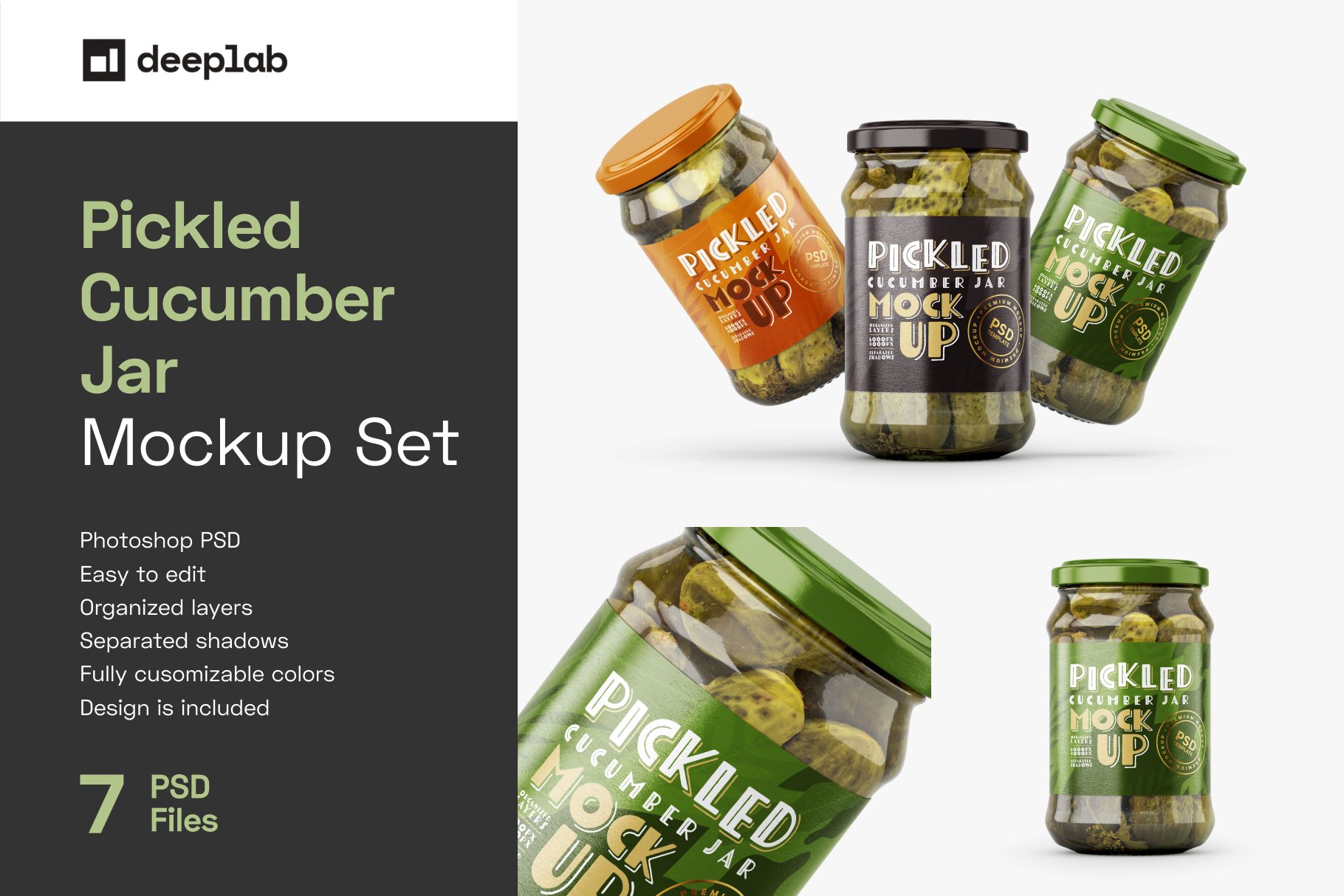 7款新潮黄瓜咸菜果酱玻璃瓶标签设计展示样机合集 Pickled Cucumber Jar Mockup Set_img_2