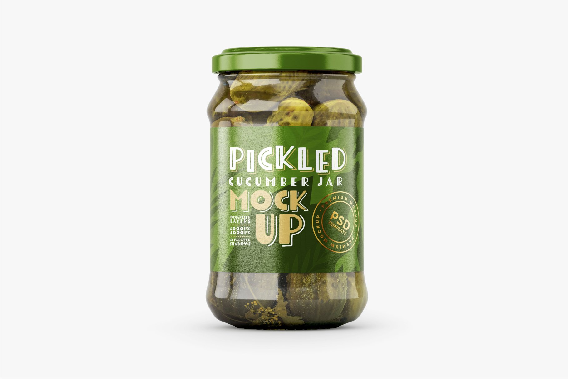 7款新潮黄瓜咸菜果酱玻璃瓶标签设计展示样机合集 Pickled Cucumber Jar Mockup Set_img_2