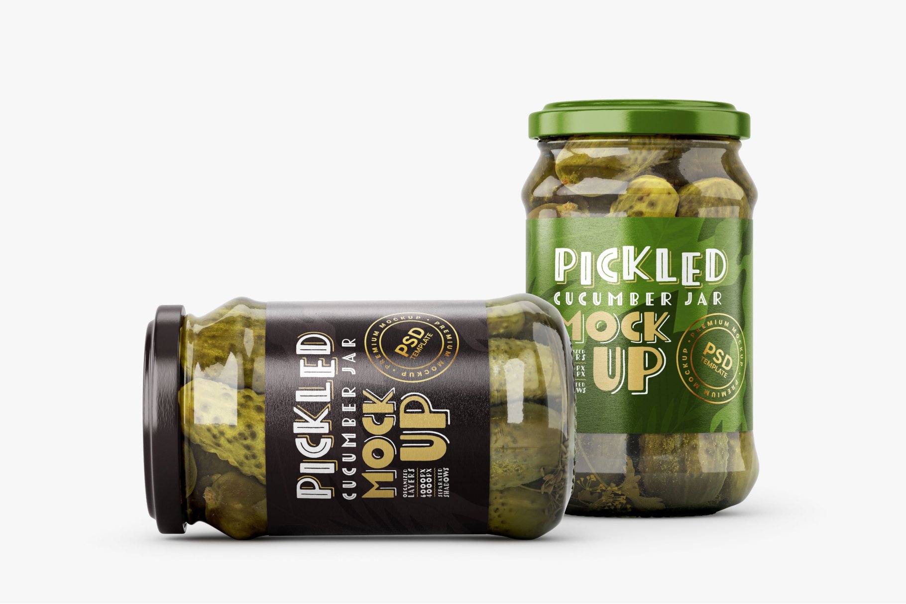 7款新潮黄瓜咸菜果酱玻璃瓶标签设计展示样机合集 Pickled Cucumber Jar Mockup Set_img_2