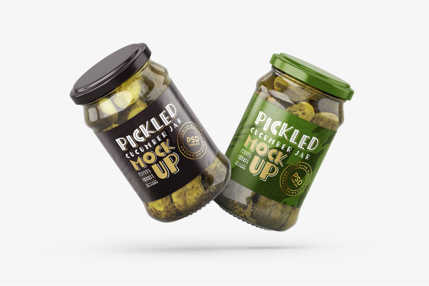 7款新潮黄瓜咸菜果酱玻璃瓶标签设计展示样机合集 Pickled Cucumber Jar Mockup Set_img_2