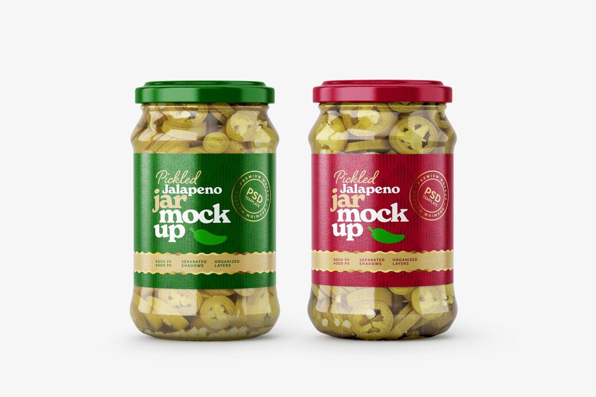 7款华丽胡椒果酱玻璃瓶标签设计展示贴图样机合集 Pickled Jalapeno Jar Mockup Set_img_2