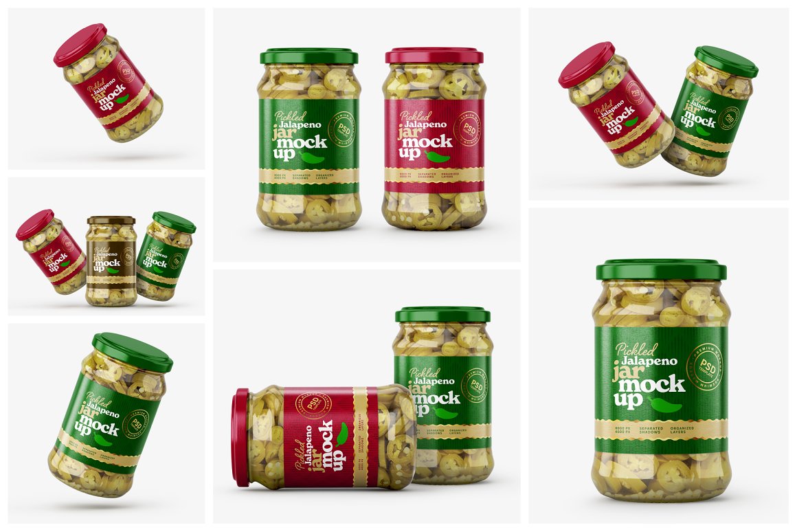 7款华丽胡椒果酱玻璃瓶标签设计展示贴图样机合集 Pickled Jalapeno Jar Mockup Set_img_2