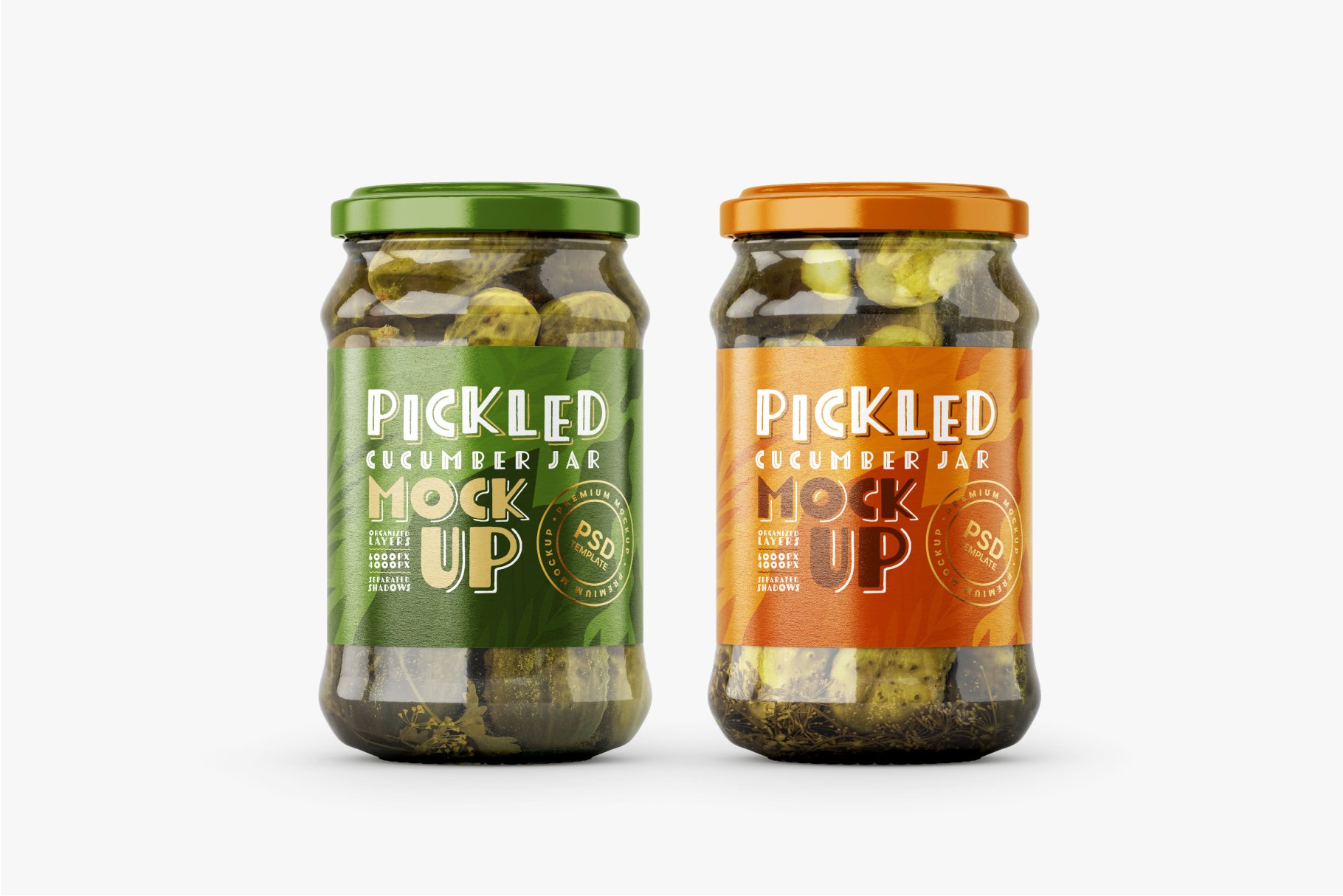 7款新潮黄瓜咸菜果酱玻璃瓶标签设计展示样机合集 Pickled Cucumber Jar Mockup Set_img_2