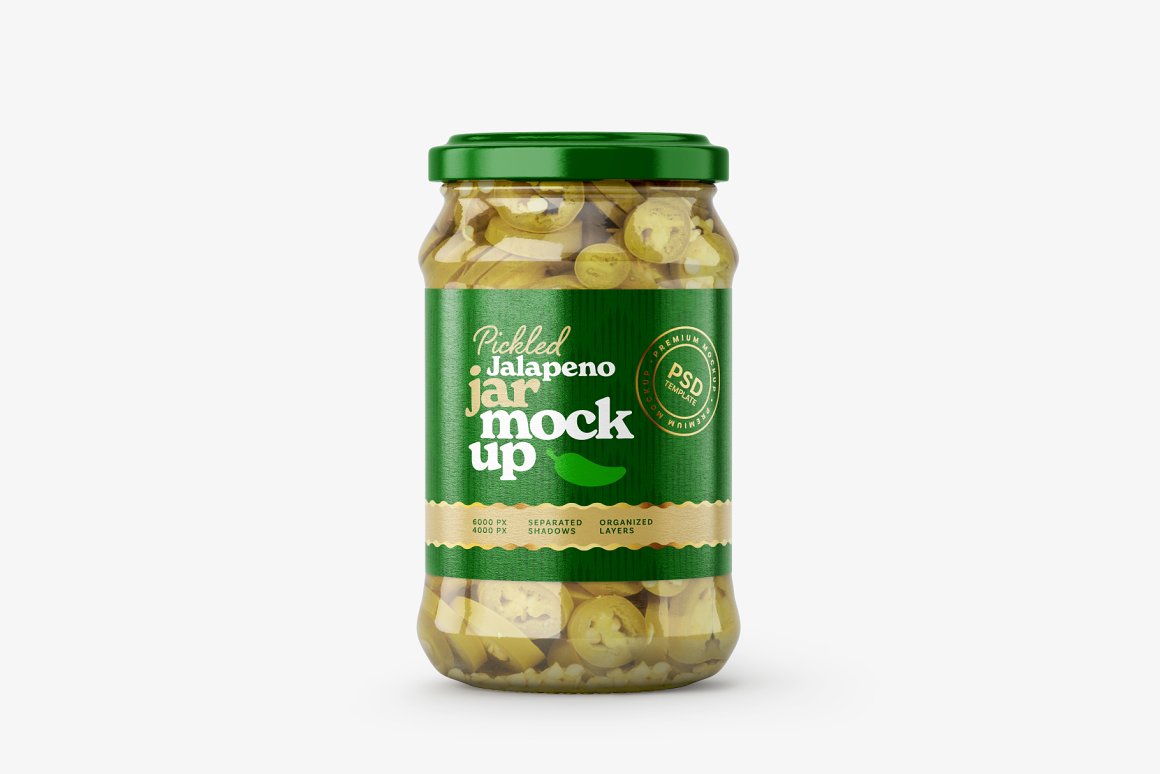 7款华丽胡椒果酱玻璃瓶标签设计展示贴图样机合集 Pickled Jalapeno Jar Mockup Set_img_2