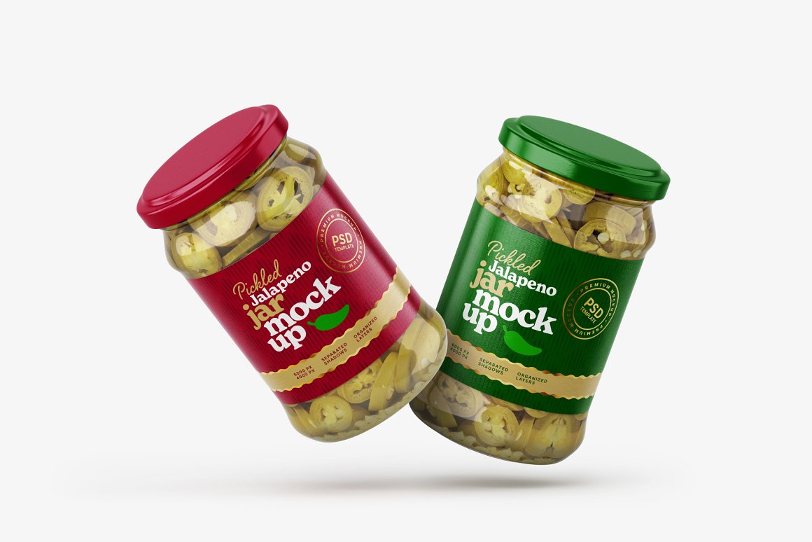 7款华丽胡椒果酱玻璃瓶标签设计展示贴图样机合集 Pickled Jalapeno Jar Mockup Set_img_2