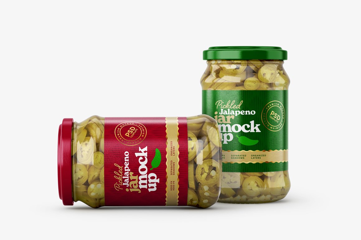 7款华丽胡椒果酱玻璃瓶标签设计展示贴图样机合集 Pickled Jalapeno Jar Mockup Set_img_2