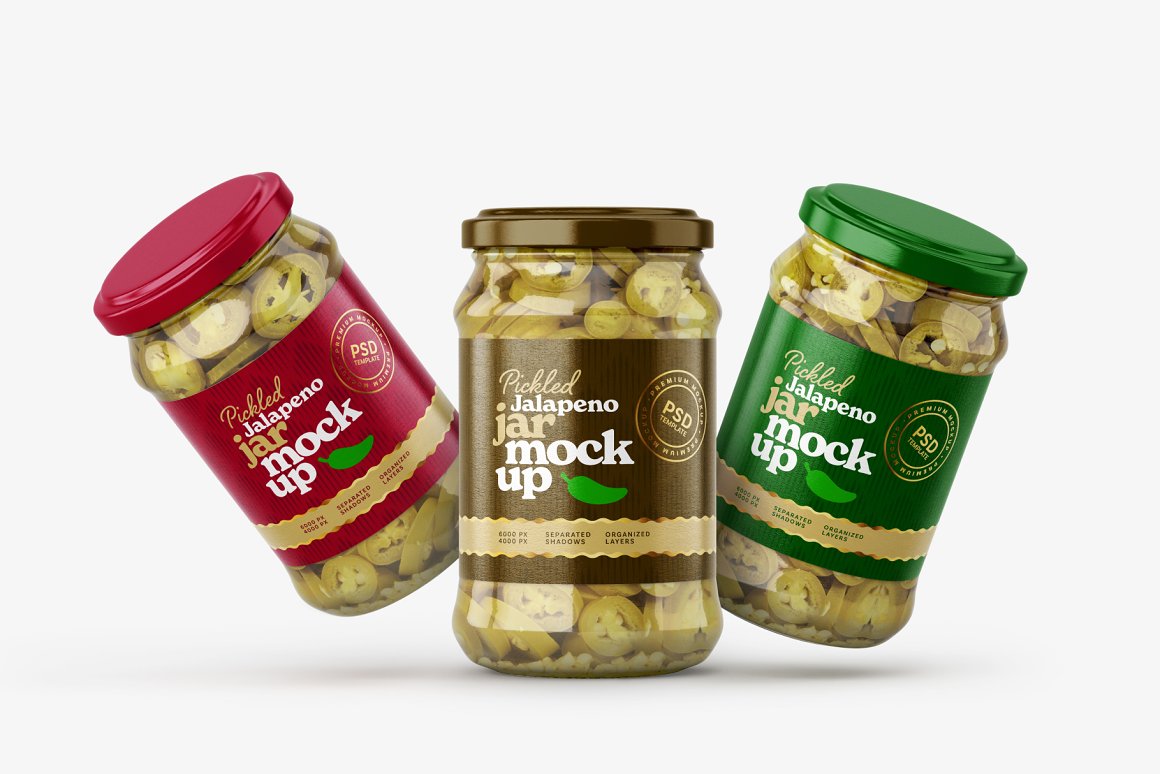 7款华丽胡椒果酱玻璃瓶标签设计展示贴图样机合集 Pickled Jalapeno Jar Mockup Set_img_2