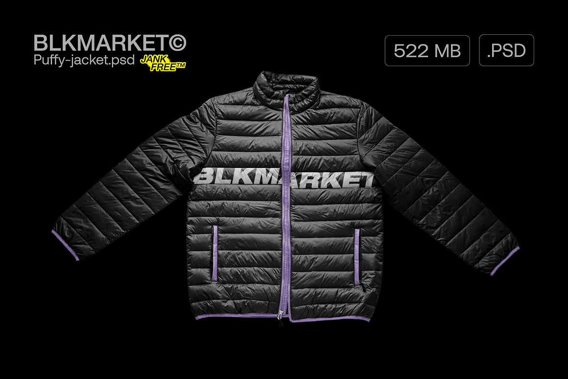 潮流蓬松羽绒服夹克印花图案设计PS贴图样机模板素材 Blkmarket - Puffy-Jacket.psd - Streetware Mockup_img_2