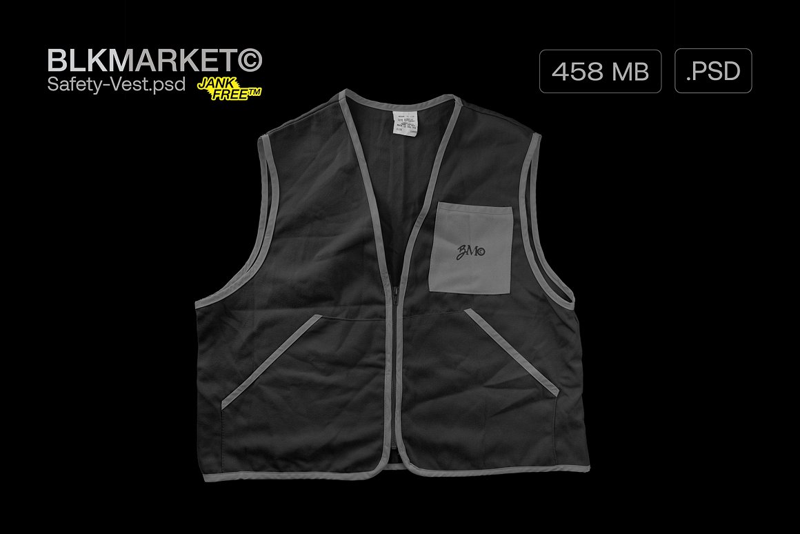 潮流安全背心图案印花设计智能贴图PSD样机模板 Blkmarket - Mockup Safety-vest.psd - Streetwear Mockup_img_2