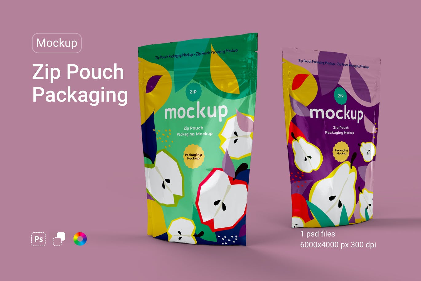 简约食品拉链自立塑料袋设计PS贴图样机 Zip Pouch Packaging Mockup_img_2